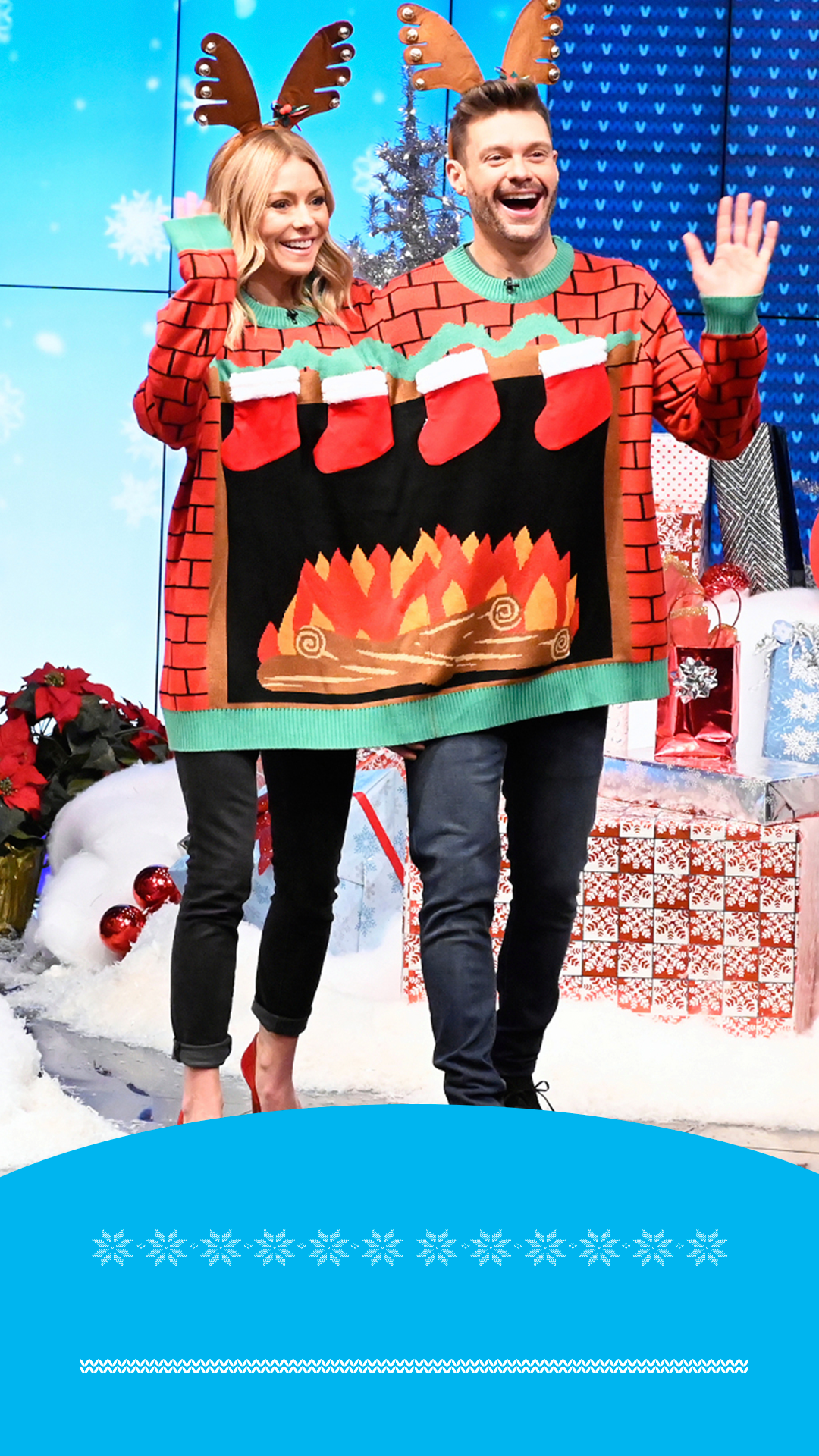 Tipsy Elves Naughty or Nice Ugly Christmas Sweater worn by Ryan Seacrest as  seen in LIVE with Kelly and Ryan on December 16, 2022