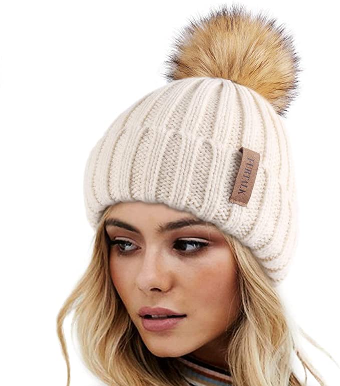 cream winter hat spring fashion Women's faux fur pom hat women's accessories winter women's cream faux fur pom hat fall gifts for her