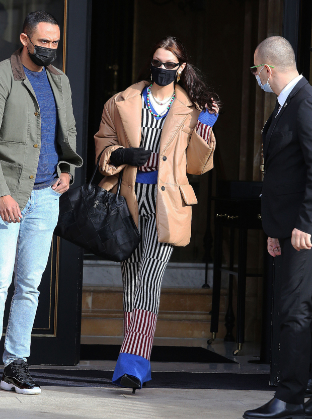 Bella Hadid Wore a Yellow Cardigan in Paris