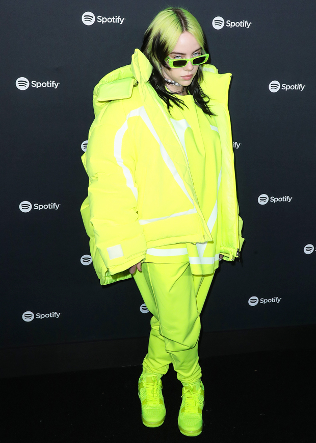 Billie Eilish Rocks Green Outfit In Photo With Matching Hair And Shoes 