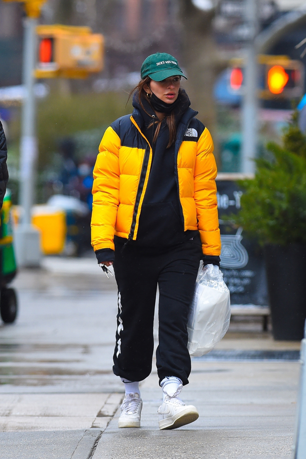 Bella Hadid Swaps Her Baby Tee for a Yellow Leather Racing Jacket