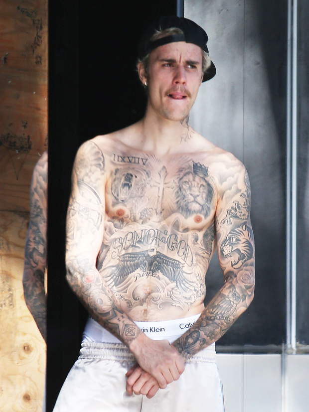 Justin Bieber Shows Off Physique New Tattoos  The Hollywood Gossip