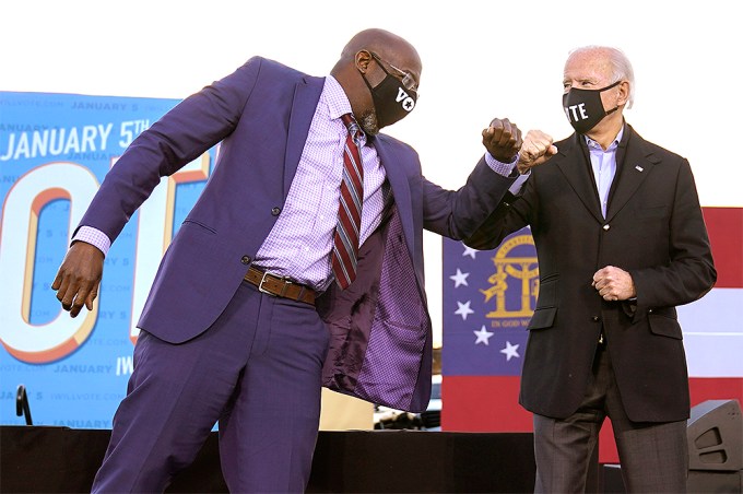 Raphael Warnock Bumps Elbows With Joe Biden