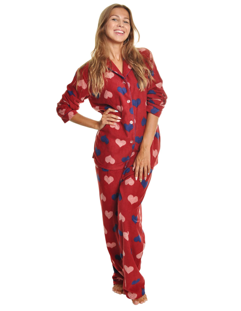 Angelina Women's Cozy Fleece Notch Collar Pajama Set with Pockets