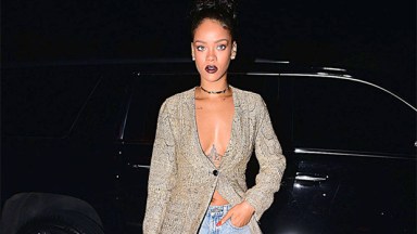 Rihanna in denim shorts