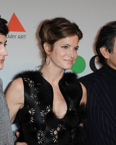 Harry Brant, left, Stephanie Seymour, and Peter Brant arrive at the 2013 MOCA Gala celebrating the opening of the Urs Fischer exhibition at MOCA on Saturday, April 20, 2013 in Los Angeles. (Photo by Richard Shotwell/Invision/AP)
