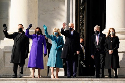 President-elect Joe Biden, his wife Jill Biden and Vice President-elect Kamala Harris and her husband Doug Emhoff arrive at the steps of the U.S. Capitol for the start of the official inauguration ceremonies, in Washington, Wednesday, Jan. 20, 2021. (AP Photo/J. Scott Applewhite)
