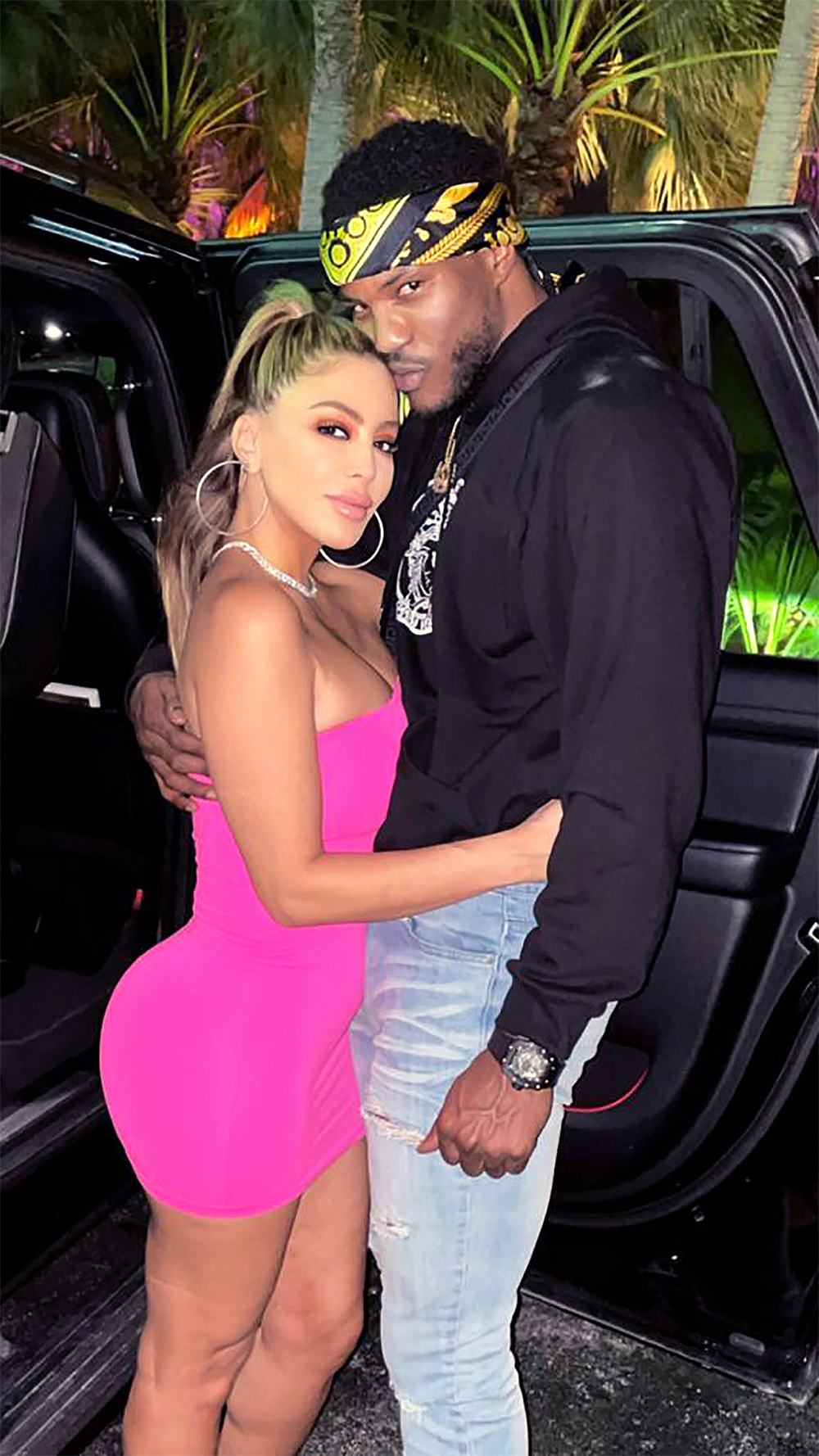 EXCLUSIVE: Larsa Pippen and Malik Beasley cuddle on a luxury yacht in these exclusive pictures taken on the basketball star’s recent 24th birthday - a date when he was expected to be celebrating at home with his wife and family. Sources close to the Minnesota Timberwolves player’s estranged wife Montana Yao had previously told TMZ that she had expected Malik to be at home for his birthday. But instead these pictures from November 26 show where he really was - living it up on a multi-million boat in Miami with new girlfriend Larsa, 24. In the pictures Larsa is seen wearing a tight pink mini dress as she hugged the basketball star. 26 Nov 2020 Pictured: Larsa Pippen and Malik Beasley. Photo credit: MEGA TheMegaAgency.com +1 888 505 6342 (Mega Agency TagID: MEGA722325_001.jpg) [Photo via Mega Agency]