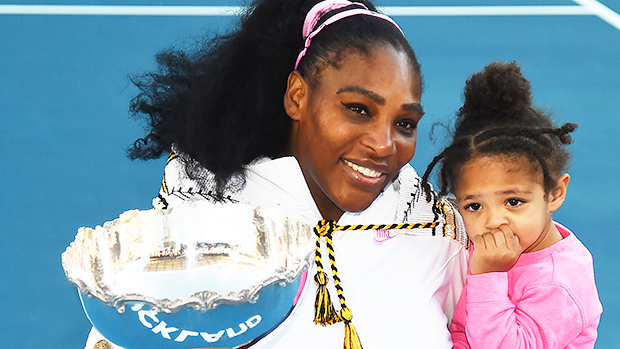 Serena Williams' toddler daughter and husband Alexis Ohanian at the Day at  the Drive tennis event