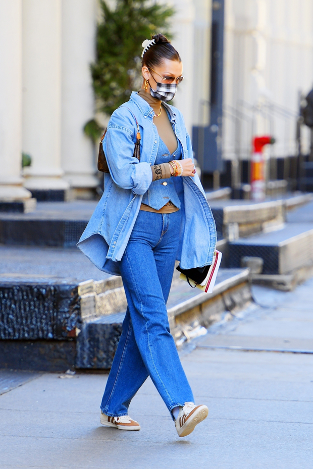 Bella Hadid Steps Out in an Ab-Bearing Menswear Look in Paris