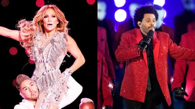 Jennifer Lopez & The Weeknd during their Super Bowl performances
