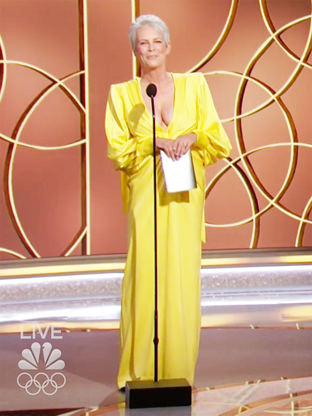 Jamie Lee Curtis At Golden Globes 2021 Stuns In Plunging Yellow Dress 