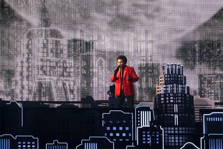 The Weeknd performs at the Pepsi Halftime Show during the NFL Super Bowl 55 football game between the Kansas City Chiefs and Tampa Bay Buccaneers, Sunday, Feb. 7, 2021 in Tampa, Fla. (Ben Liebenberg via AP)