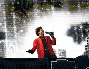 The Weeknd performs during the halftime show of the NFL Super Bowl 55 football game between the Kansas City Chiefs and Tampa Bay Buccaneers, Sunday, Feb. 7, 2021, in Tampa, Fla. (AP Photo/David J. Phillip)