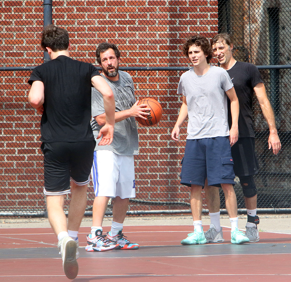 Adam Sandler and Timothee Chalamet seen on the 6th Avenue basketball court in New York Adam Sandler and Timothee Chalamet seen playing basketball, New York, USA - July 20, 2023 