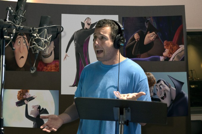 Adam Sandler in a studio recording voice for his character Dracula