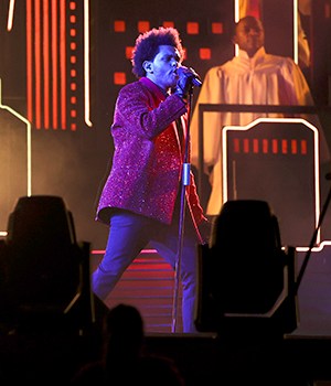 The Weeknd performs at the Pepsi Halftime Show during the NFL Super Bowl 55 football game between the Kansas City Chiefs and Tampa Bay Buccaneers, Sunday, Feb. 7, 2021 in Tampa, Fla. (Ben Liebenberg via AP)