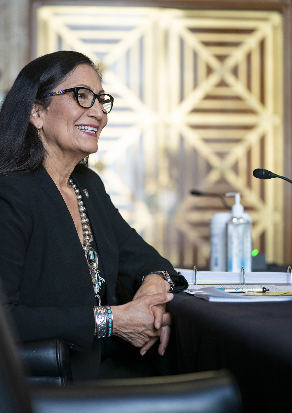 Representative Deb Haaland, a Democrat from New Mexico and secretary of the interior nominee for U.S. President Joe Biden, speaks during a Senate Energy and Natural Resources Committee confirmation hearing in Washington, DC, USA, on 24 February 2021.
Confirmation hearing for Debra Haaland in Washington, USA - 24 Feb 2021