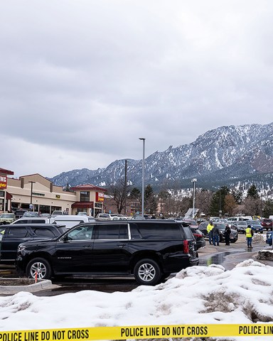 Officials continue to work at the scene a day after Ahmad Al Aliwi Alissa was alleged to have killed ten people including a police officer and is facing ten murder charges at the King Soopers supermarket in Boulder, Colorado, USA, 23 March 2021. Boulder Police released the names of all ten victims as Denny Strong, 20, Neven Stanisic, 23, Rikki Olds, 25, Tralona Bartkowiak, 49, Suzanne Fountain, 59, Teri Leiker, 51, Eric Talley, 51, Kevin Mahoney, 61, Lynn Murray, 62 and Jody Waters, 65.Mass shooting in Colorado, Boulder, USA - 23 Mar 2021