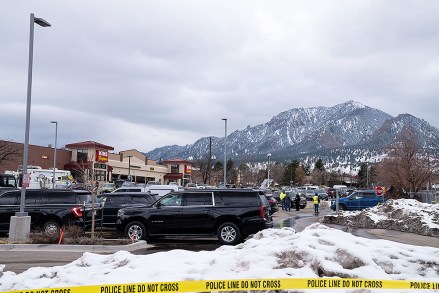 Officials continue to work at the scene a day after Ahmad Al Aliwi Alissa was alleged to have killed ten people including a police officer and is facing ten murder charges at the King Soopers supermarket in Boulder, Colorado, USA, 23 March 2021. Boulder Police released the names of all ten victims as Denny Strong, 20, Neven Stanisic, 23, Rikki Olds, 25, Tralona Bartkowiak, 49, Suzanne Fountain, 59, Teri Leiker, 51, Eric Talley, 51, Kevin Mahoney, 61, Lynn Murray, 62 and Jody Waters, 65.Mass shooting in Colorado, Boulder, USA - 23 Mar 2021