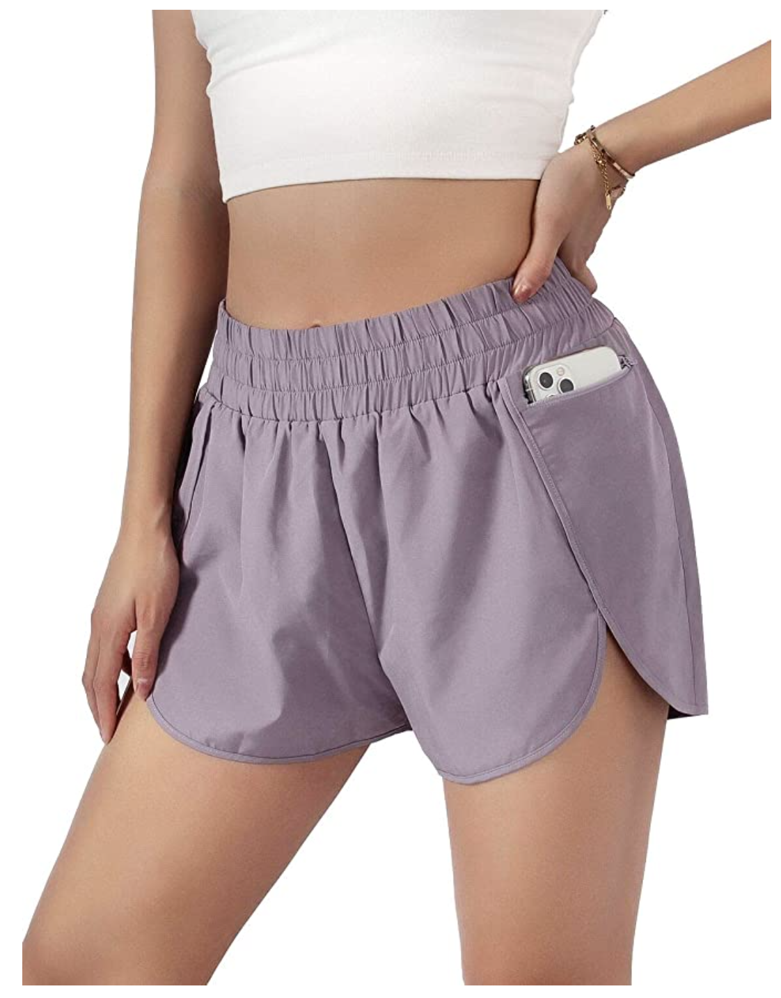 purple running shorts