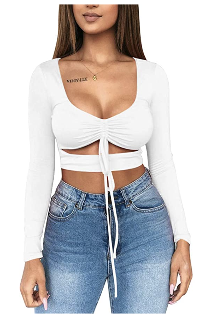 white long sleeve crop top