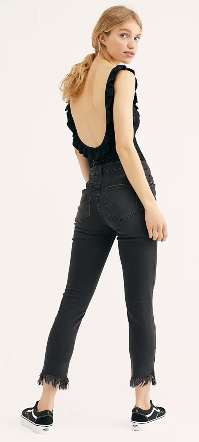 black fringe jeans