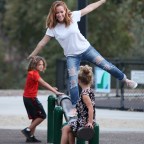 EXCLUSIVE: Kendra Wilkinson playing with her kids Alijah and Hank Baskett at the park