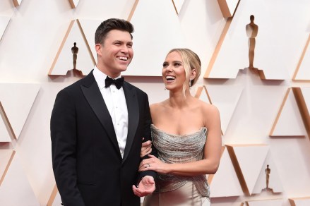 Colin Jost, left, and Scarlett Johansson arrive at the Oscars in Los Angeles. Meals on Wheels America announced Thursday on Instagram that Johansson and Jost married over the weekend in an intimate ceremony
People Scarlett Johansson Colin Jost, Los Angeles, United States - 09 Feb 2020