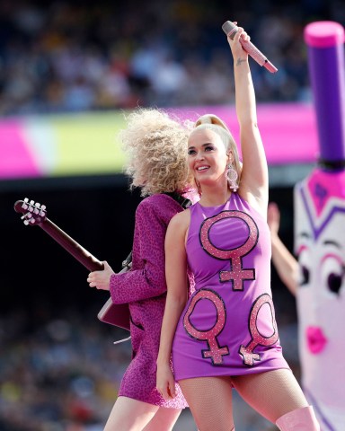 Katy Perry performs before the start of the WomenÅfs T20 World Cup cricket final match between Australia and India in Melbourne
Katy Perry, Melbourne, Australia - 08 Mar 2020