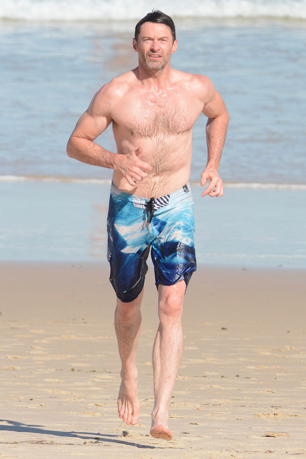 Hugh Jackman Looks Buff Going For Shirtless Swim In The Hamptons Hollywood Life