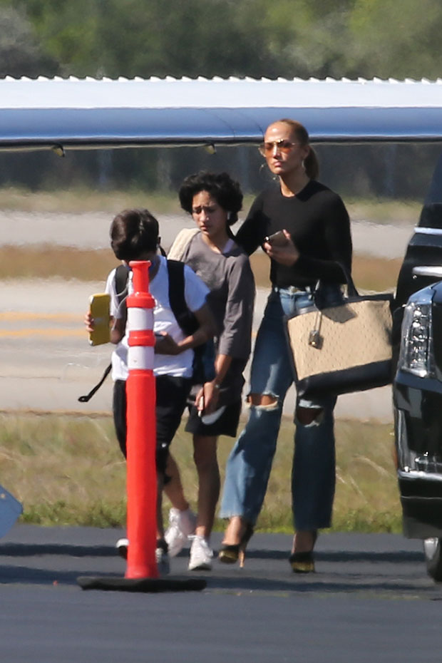 Jennifer Lopez & Twins Max & Emme, 13, Are Seen Boarding A Private