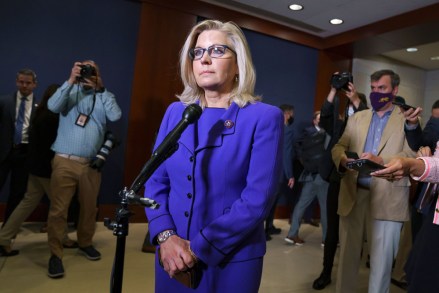 Rep. Liz Cheney, R-Wyo., speaks to reporters after House Republicans voted to oust her from her leadership post as chair of the House Republican Conference because of her repeated criticism of former President Donald Trump for his false claims of election fraud and his role in instigating the Jan. 6 U.S. Capitol attack, at the Capitol in Washington
Congress Divided Republicans, Washington, United States - 12 May 2021