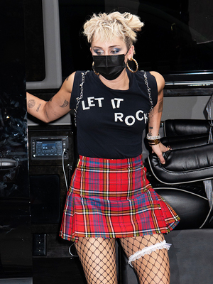 Miley Cyrus Shops in Sexy Garter Tights and Short-Shorts!