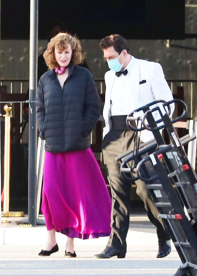 Nicole Kidman and Javier Bardem walking on set