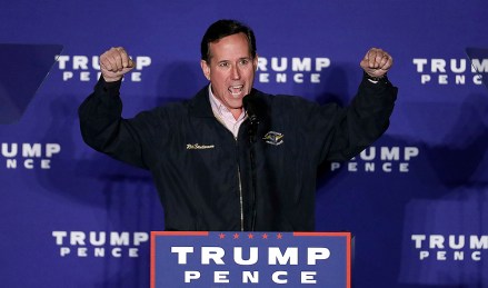 Rick Santorum Former Sen. Rick Santorum, R-Pa., speaks at a rally for Republican presidential candidate Donald Trump, in Leesburg, Va
Campaign 2016 Trump, Leesburg, USA - 06 Nov 2016