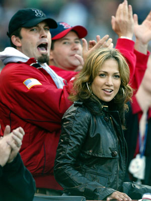 Jennifer Lopez Cuddles Up to Red Sox Mascot at Fenway Park After