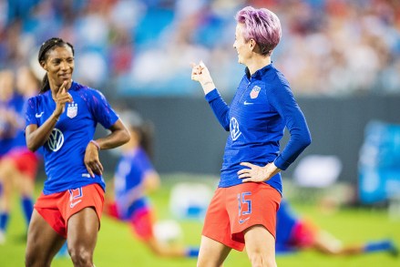 the United States forward Megan Rapinoe (15) and the United States defender Crystal Dunn (19) during the Victory Tour presented by Allstate Women's International Soccer match between South Korea and the United States at Bank of American Stadium on in Charlotte, NC
Soccer Korea vs United States, Charlotte, USA - 03 Oct 2019