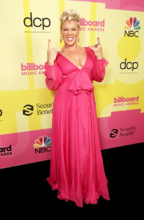 2021 BILLBOARD MUSIC AWARDS -- Pictured: In this image released on May 23, (l-r) P!NK arrives to the 2021 Billboard Music Awards held at the Microsoft Theater on May 23, 2021 in Los Angeles, California. --  (Photo by: Todd Williamson/NBC