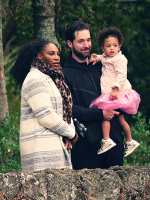 Serena Williams' daughter Olympia practices tennis while her dad