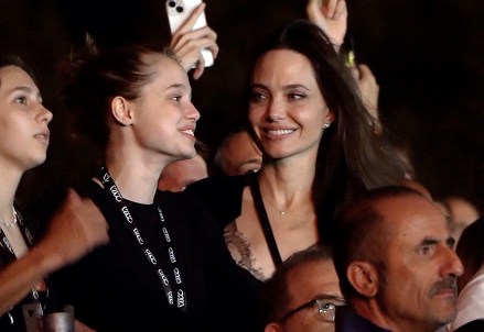 Rome, ITALY  - Angelina Jolie and her daughter Shiloh Jolie-Pitt attend the Maneskin's concert for the world premiere of the 