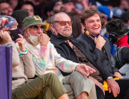 Actor Jack Nicholson and his son Ray attend a game between the Golden State Warriors and the Los Angeles Lakers on October 19, 2021 at Staples Center in Los Angeles.
Celebrities attend Los Angeles Lakers v Golden State Warriors, Staples Center, Los Angeles, California, USA - 19 Oct 2021