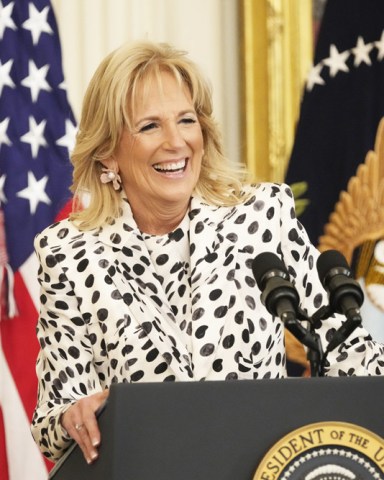 First lady Dr. Jill Biden makes opening remarks as she and United States President Joe Biden host a celebration in observance of Black History Month in the East Room of the White House in Washington, DC. Black federal, state and local government officials as well as Civil Rights leaders are in attendance. Bidens Host a Celebration to Mark Black History Month, Washington, District of Columbia, USA - 28 Feb 2022