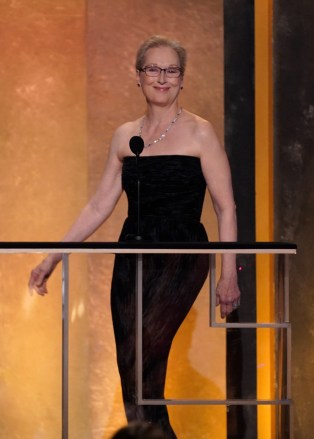 Meryl Streep appears on stage at the 28th annual Screen Actors Guild Awards at the Barker Hangar, in Santa Monica, Calif
28th Annual SAG Awards - Show, Santa Monica, United States - 27 Feb 2022