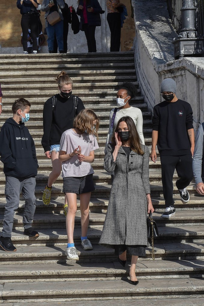 Angelina Jolie With Her Kids In Rome