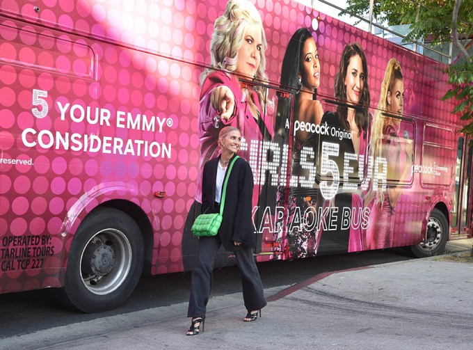 Ashlee Simpson stops by Peacock`s Girls5eva Karaoke Bus in support of the show`s Emmy `5YC` campaign.