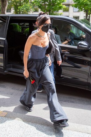 Bella Hadid leaving Balenciaga fashion show as part of Paris Fashion Week on July 07, 2021 in Paris, France. Photo by Nasser Berzane/ABACAPRESS.COMPictured: Bella HadidRef: SPL5237022 070721 NON-EXCLUSIVEPicture by: AbacaPress / SplashNews.comSplash News and PicturesUSA: +1 310-525-5808London: +44 (0)20 8126 1009Berlin: +49 175 3764 166photodesk@splashnews.comUnited Arab Emirates Rights, Australia Rights, Bahrain Rights, Canada Rights, Greece Rights, India Rights, Israel Rights, South Korea Rights, New Zealand Rights, Qatar Rights, Saudi Arabia Rights, Singapore Rights, Thailand Rights, Taiwan Rights, United Kingdom Rights, United States of America Rights