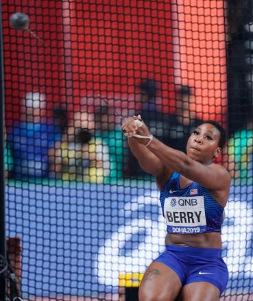 Gwen Berry, of the United States, competes in the women's hammer throw final at the World Athletics Championships in Doha, Qatar
Athletics Worlds, Doha, Qatar - 28 Sep 2019