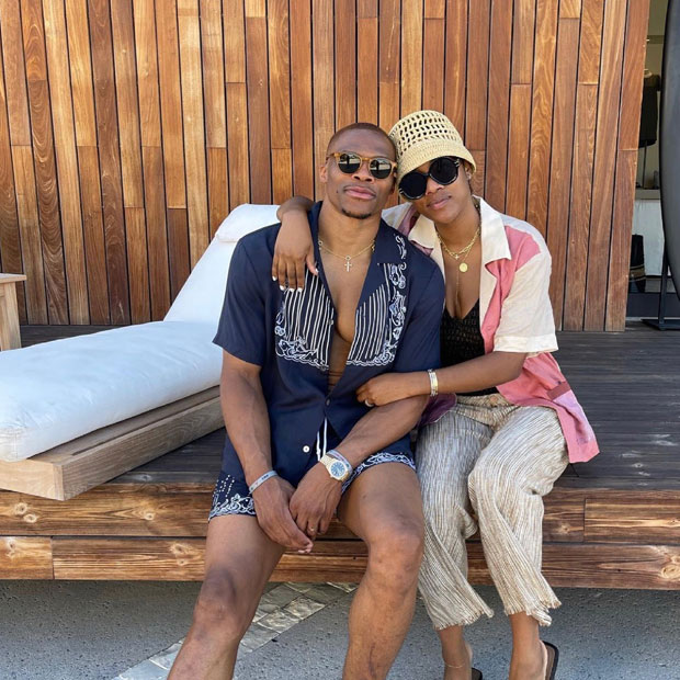 Russell and Nina Westbrook wear Tombolo