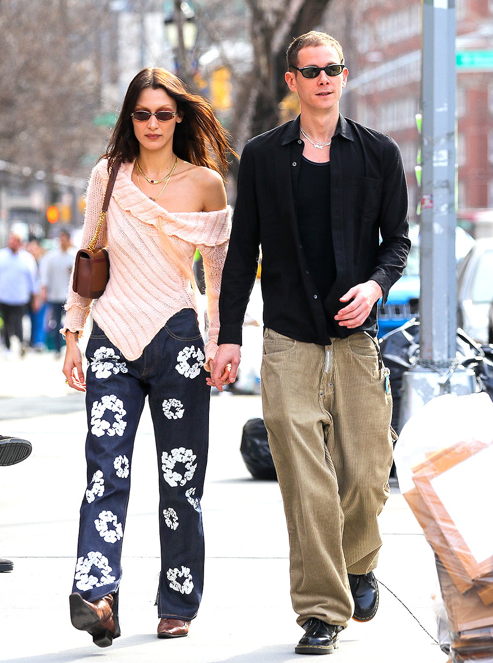 Bella Hadid and her boyfriend Marc Kalman seen holding hands as leaving Bar Pitti in New York City